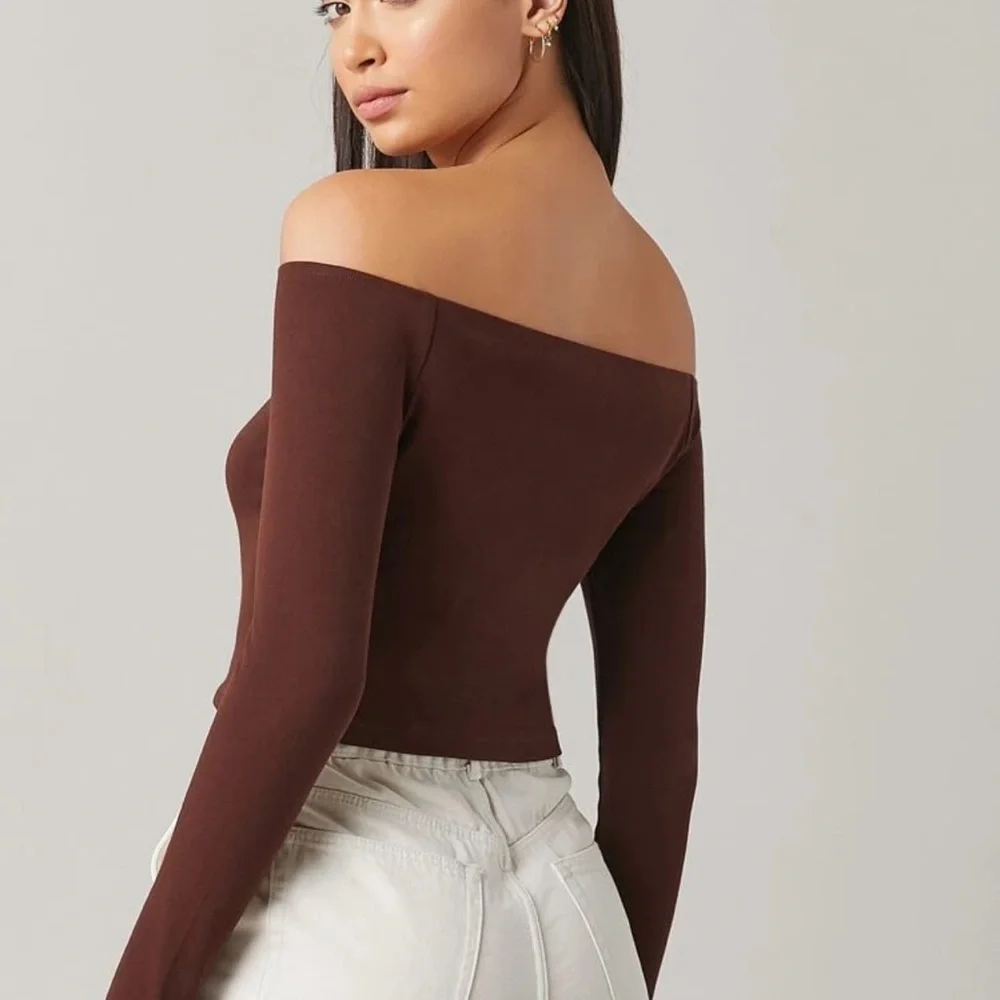 S 90s off the shoulder long sleeve crop top white - Picture 12 of 12